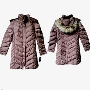 Kenneth Cole NY Faux Fur Trimmed Hood Puffer Coat